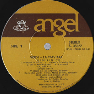 Giuseppe Verdi, Victoria De Los Angeles, Carlo Del Monte, Mario Sereni With The Orchestra Del Teatro Dell'Opera Di Roma And Coro Del Teatro Dell'Opera Di Roma Conducted By Tullio Serafin - La Traviata (Highlights) - 1970