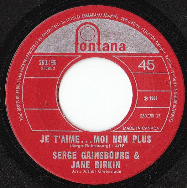 Serge Gainsbourg - Je T'Aime...Moi Non Plus / Jane B