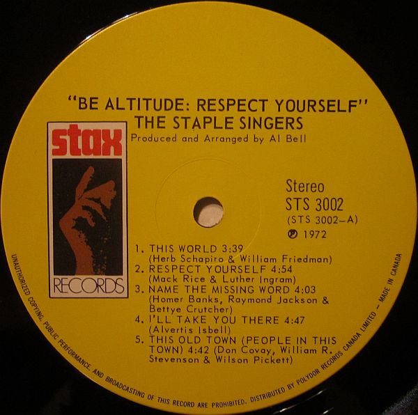 Staple Singers, The - Be Altitude: Respect Yourself - 1972