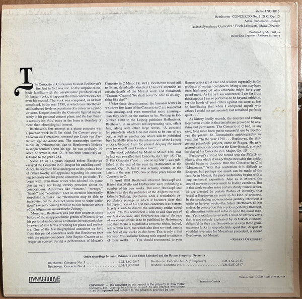 Arthur Rubinstein - Beethoven Piano Concerto No 1