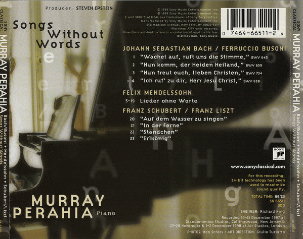 Murray Perahia - Songs Without Words (CD) - 1999