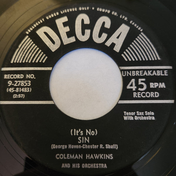 Coleman Hawkins And His Orchestra - (It's No) Sin / And So To Sleep Again - 1951