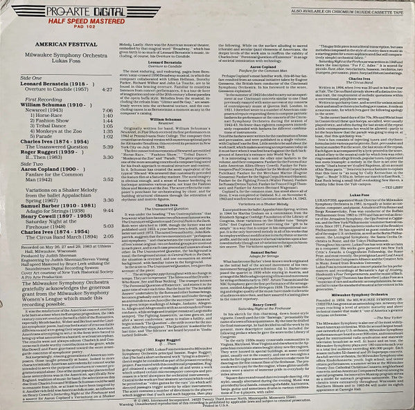 Leonard Bernstein / Aaron Copland / William Schuman / Samuel Barber - Milwaukee Symphony Orchestra, Lukas Foss - American Festival - 1983