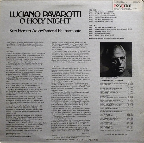 Luciano Pavarotti - Kurt Herbert Adler ● National Philharmonic Orchestra - O Holy Night - 1976