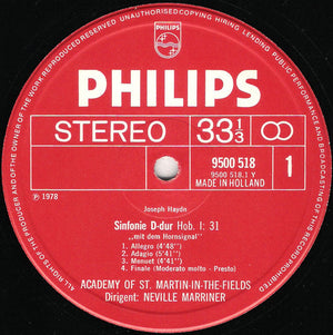 Joseph Haydn, Sir Neville Marriner, Academy Of St. Martin-in-the-Fields, The - Haydn Symphonies No. 31 "Horn Signal", No. 73 "The Hunt" - 1978