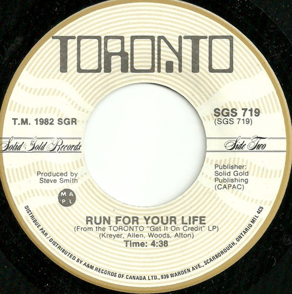Toronto - Your Daddy Don't Know / Run For Your Life - 1982