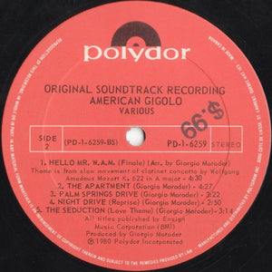Various, Giorgio Moroder - American Gigolo (Original Soundtrack Recording) - 1980