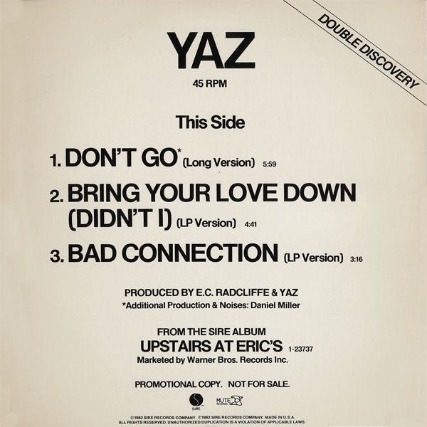 Yaz / Sunfire - Don't Go / Shake Your Body Vinyl Record
