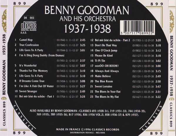 Benny Goodman And His Orchestra - 1937-1938 (CD) - 1996