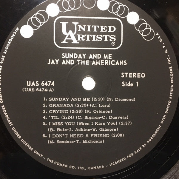Jay & The Americans - Sunday And Me Vinyl Record