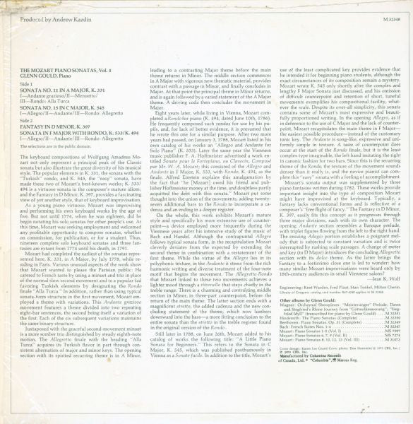 Glenn Gould - The Mozart Piano Sonatas, Vol. 4