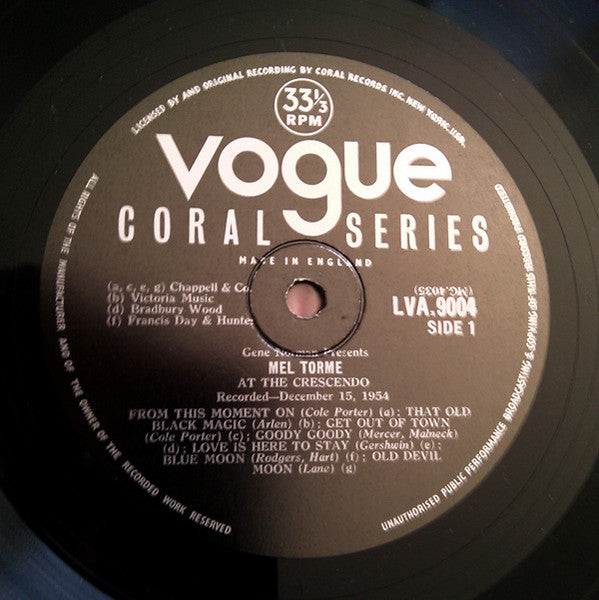 Gene Norman Presents Mel Tormé - At The Crescendo - 1956