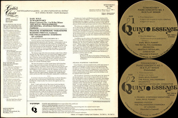 Earl Wild, Pyotr Ilyich Tchaikovsky / César Franck - Piano Concerto No. 1 In B-Flat Minor / Symphonic Variations - 1976