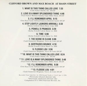 Clifford Brown And Max Roach - At Basin Street (CD) - 1990