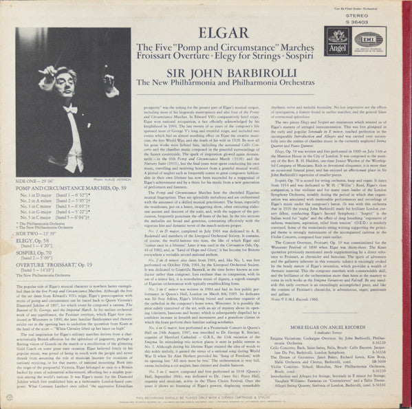 Sir Edward Elgar - The Five "Pomp And Circumstance" Marches / Froissart Overture / Elegy For Strings / Sospiri