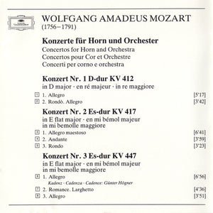 Wolfgang Amadeus Mozart, Günter Högner · Wiener Philharmoniker, Karl Böhm - Hornkonzerte - Horn Concertos (CD) - 1984