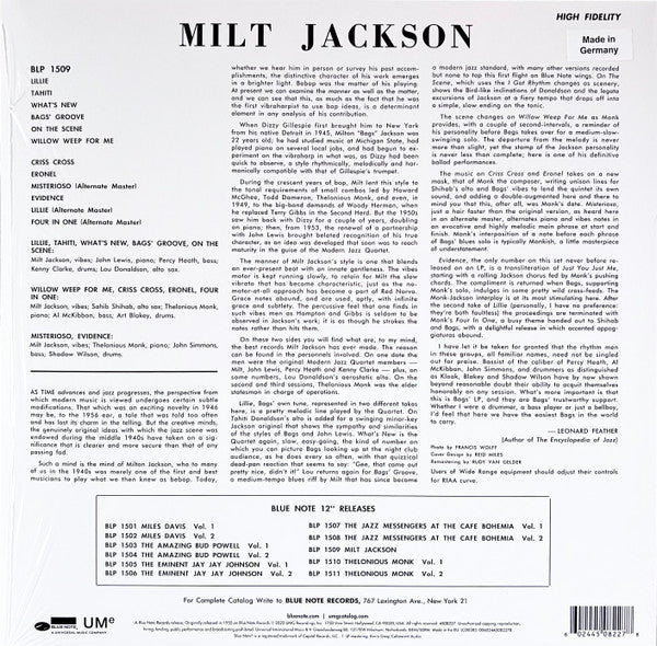 Milt Jackson With John Lewis (2), Percy Heath, Kenny Clarke, Lou Donaldson And Thelonious Monk Quintet, The - Milt Jackson With John Lewis, Percy Heath, Kenny Clarke, Lou Donaldson And The Thelonious Monk Quintet - 2022