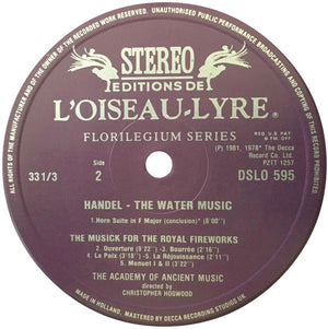 Georg Friedrich Händel, Academy Of Ancient Music, The, Christopher Hogwood - Water Music - Suite / The Musick For The Royal Fireworks - 1981