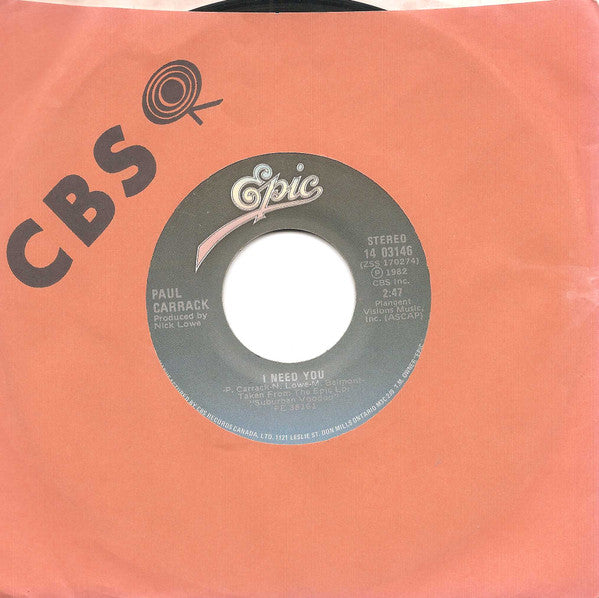 Paul Carrack - I Need You / Call Me Tonight - 1982