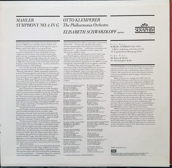 Gustav Mahler, Otto Klemperer, Philharmonia Orchestra, Elisabeth Schwarzkopf - Symphony No. 4 in G - 1981