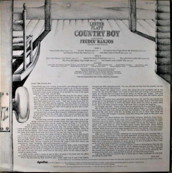 Lester Flatt - Country Boy (Featuring Feudin' Banjos) Vinyl Record
