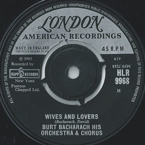 Burt Bacharach & His Orchestra & Burt Bacharach Singers, The - Trains And Boats And Planes - 1965