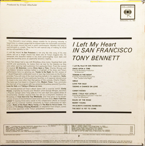 Tony Bennett - I Left My Heart In San Francisco - 1962