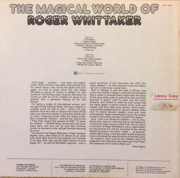 Roger Whittaker - The Magical World Of Roger Whittaker - 1975
