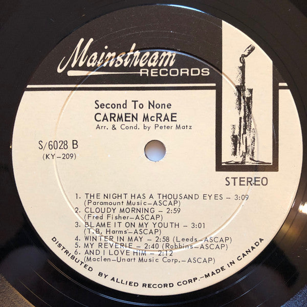 Carmen McRae - Second To None Vinyl Record