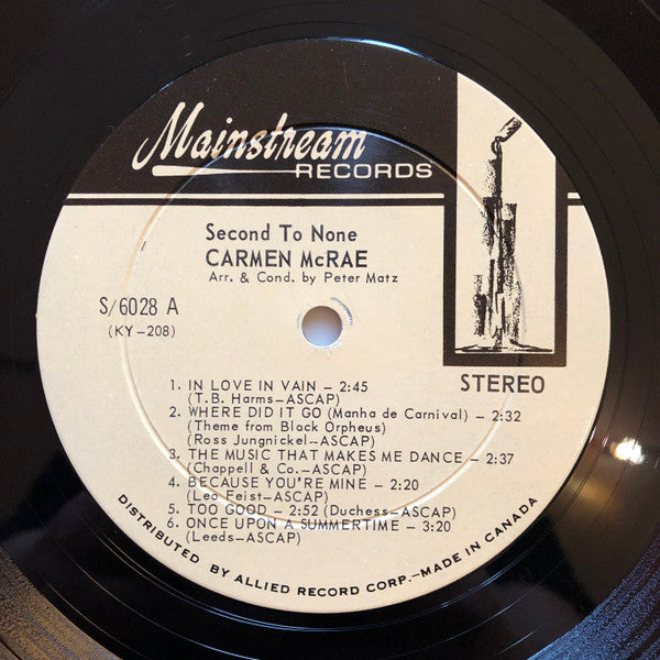 Carmen McRae - Second To None Vinyl Record