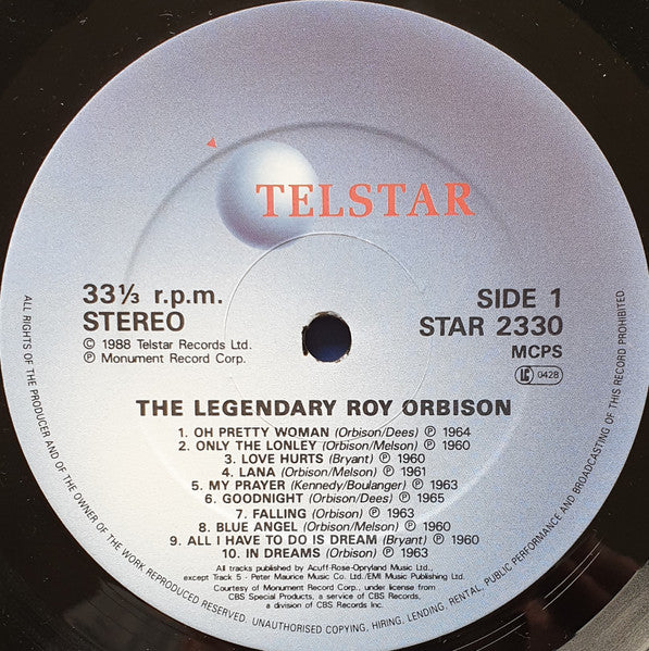 Roy Orbison - The Legendary Roy Orbison (The Greatest Hits) - 1988
