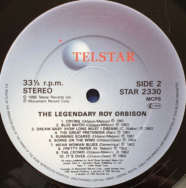 Roy Orbison - The Legendary Roy Orbison (The Greatest Hits) - 1988