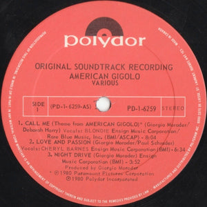 Various, Giorgio Moroder - American Gigolo (Original Soundtrack Recording) - 1980