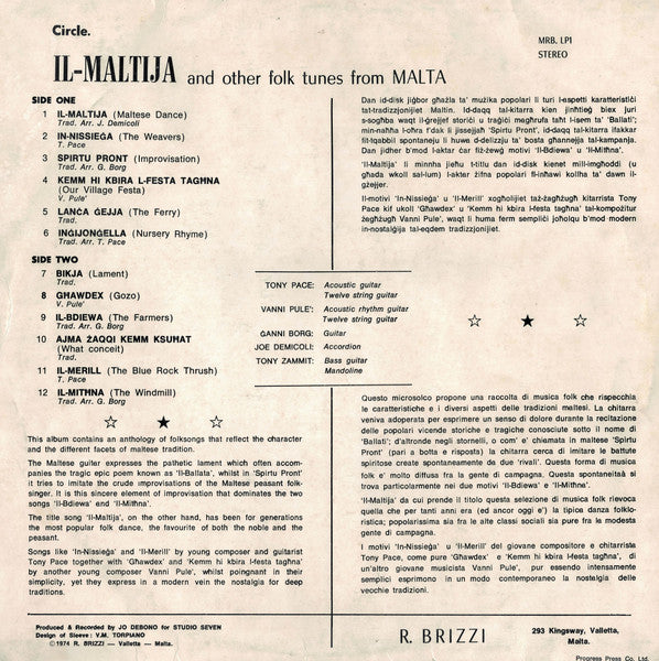Tony Pace (2) - Il-Maltija And Other Folk Tunes From Malta