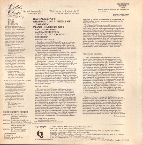 Sergei Vasilyevich Rachmaninoff - Piano Concerto No. 2 / Rhapsody On A Theme Of Paganini