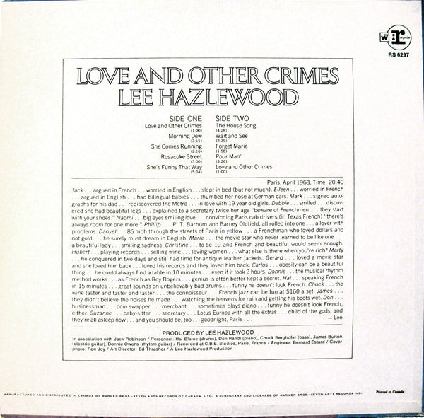 Lee Hazlewood - Love And Other Crimes - 1968
