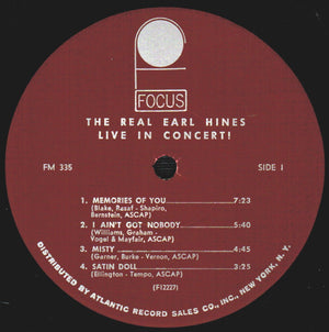 Earl Hines - The Real Earl Hines Recorded Live! In Concert Vinyl Record