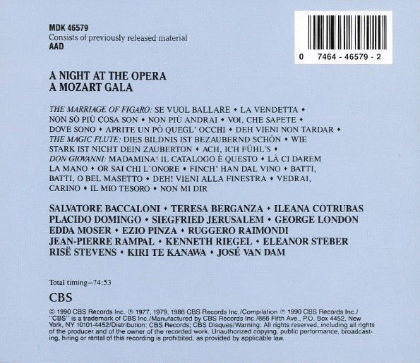 Wolfgang Amadeus Mozart - A Night At The Opera - A Mozart Gala (CD) - 1990