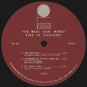 Earl Hines - The Real Earl Hines Recorded Live! In Concert Vinyl Record
