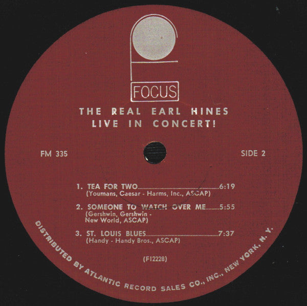Earl Hines - The Real Earl Hines Recorded Live! In Concert Vinyl Record