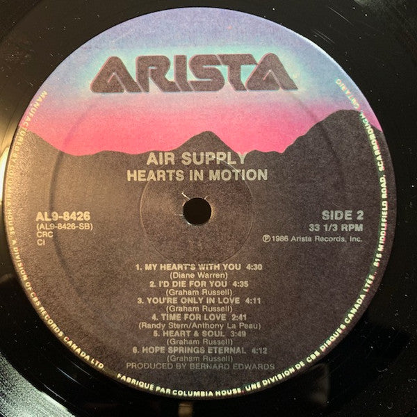 Air Supply - Hearts In Motion Vinyl Record