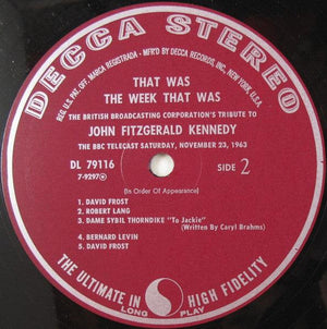 BBC Telecast - That Was The Week That Was - The British Broadcasting Corporation's Tribute To John Fitzgerald Kennedy 1963 - Quarantunes
