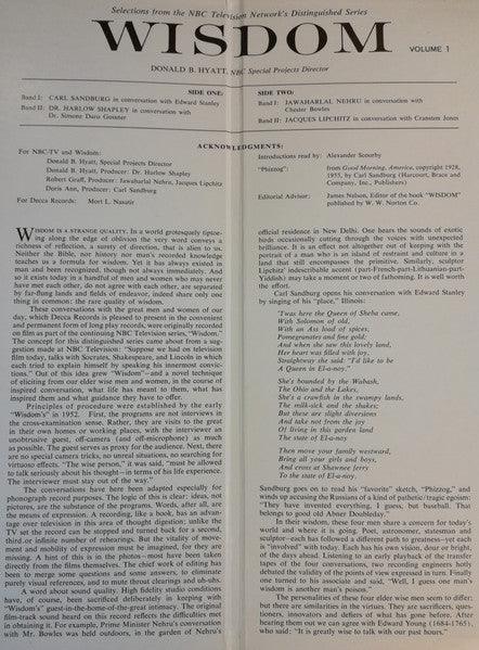 Carl Sandburg|Harlow Shapley|Jawaharlal Nehru|Jacques Lipchitz - Wisdom: Conversations With The Elder Wise Men Of Our Day Volume 1 1961 - Quarantunes