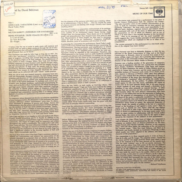John Cage - Variations II / Trois Visages De Liège / Ensembles For Synthesizer