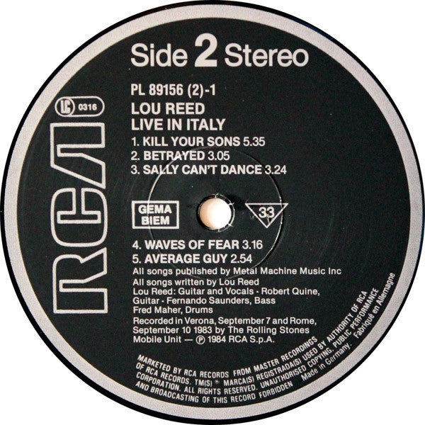 Lou Reed - Live In Italy - 1984