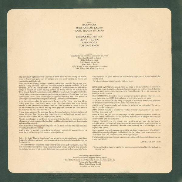 John Handy - Hard Work - 1976