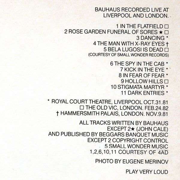 Bauhaus - Press The Eject And Give Me The Tape - 1982