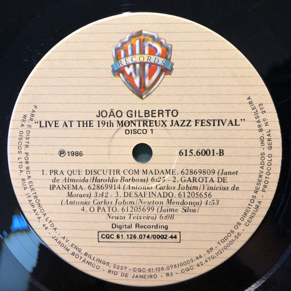 João Gilberto - Live At The 19th Montreux Jazz Festival Vinyl Record