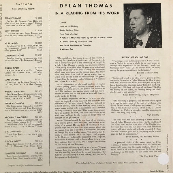 Dylan Thomas - Selections From The Writings Of Dylan Thomas Volume II - 1957