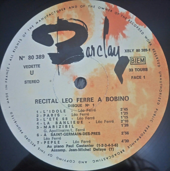 Léo Ferré - Récital 1969 En Public A Bobino - 1969